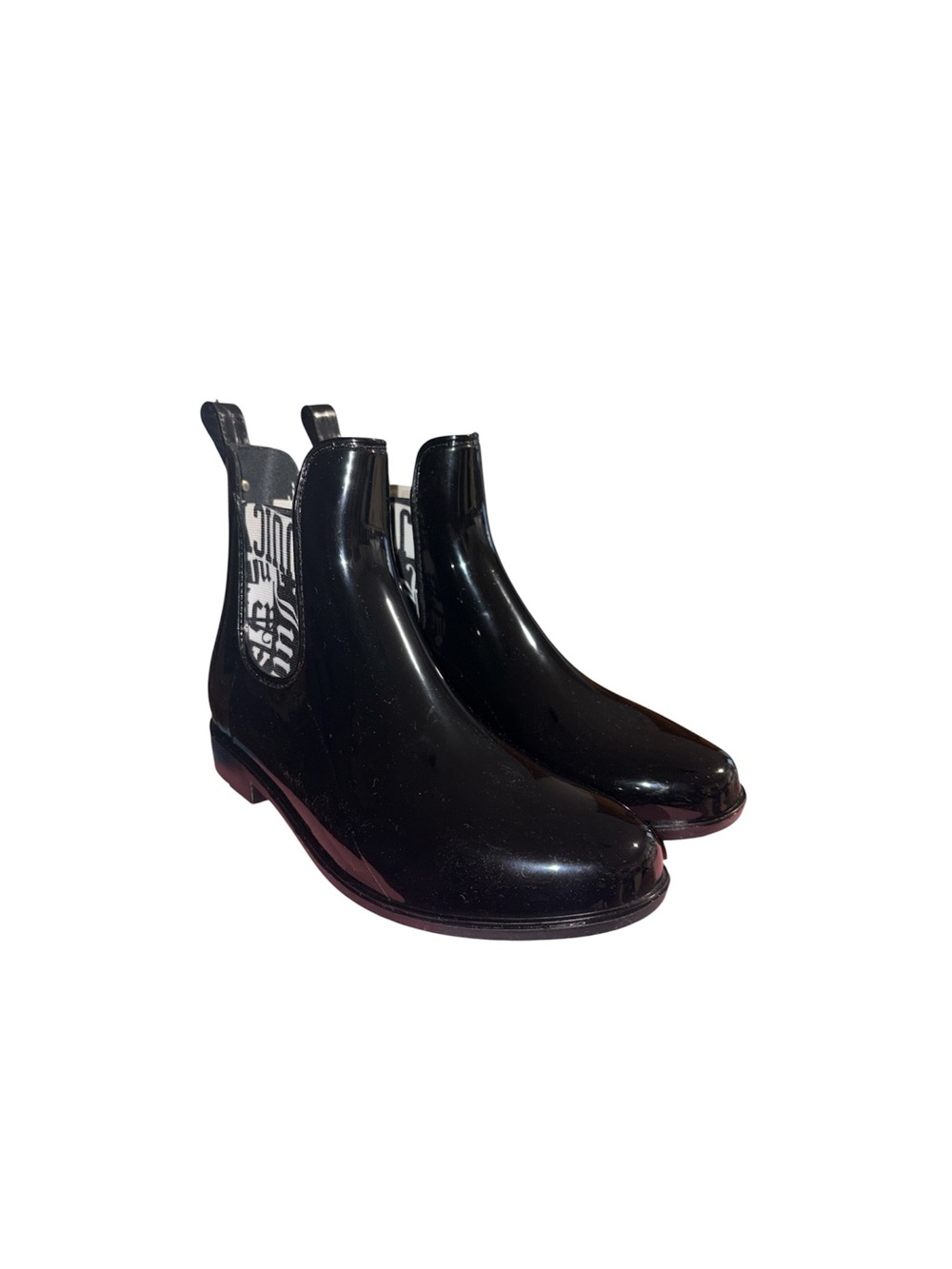 Juicy Couture Romance Black Shiny Rubber Ankle Rainboots Goth Grunge Women’s 8 - Picture 2 of 10